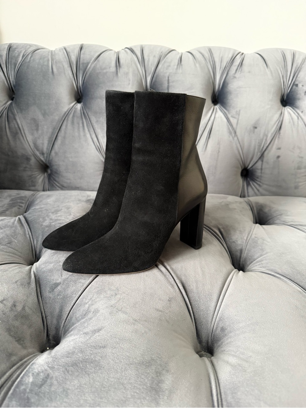Worn Once! M. Gemi Black Suede and Leather Pointed Ankle Boots